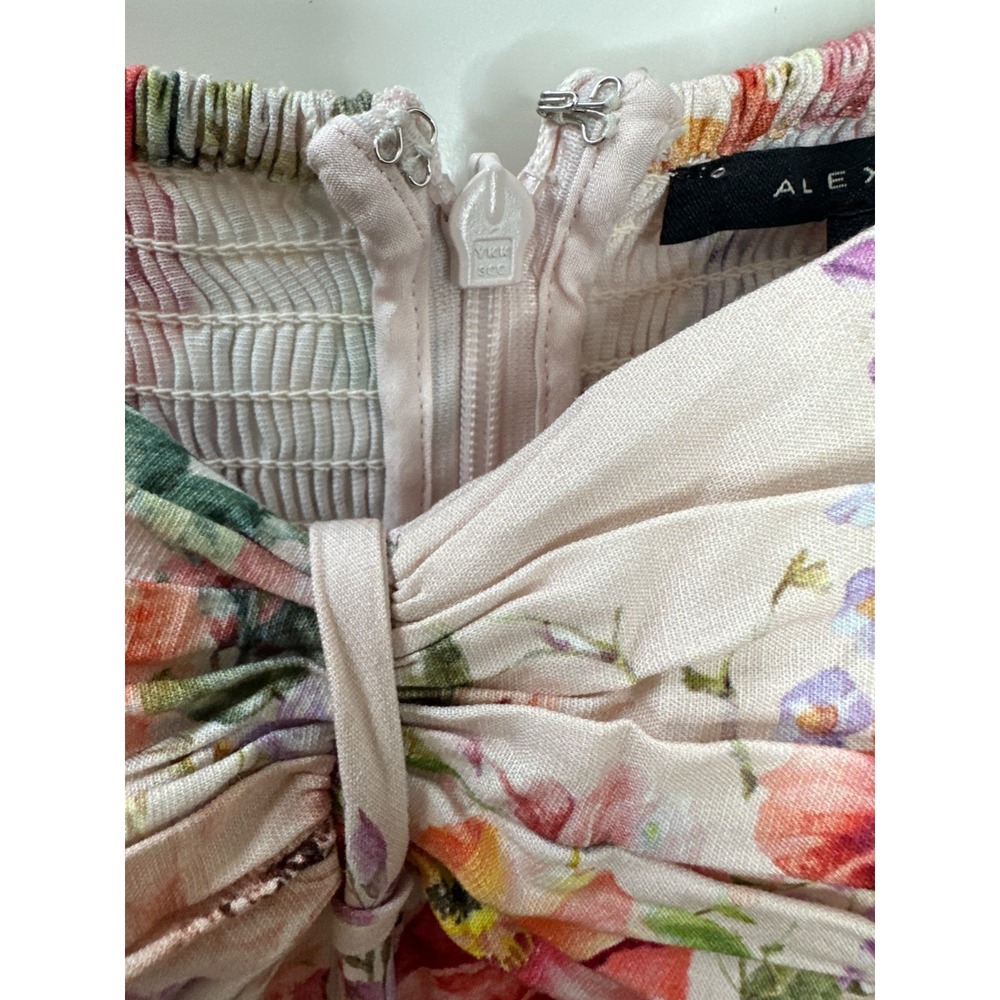 Alex Marie Floral Puff Sleeve Smocked Midi Dress Large Pink Coquette Romantic - Picture 12 of 16